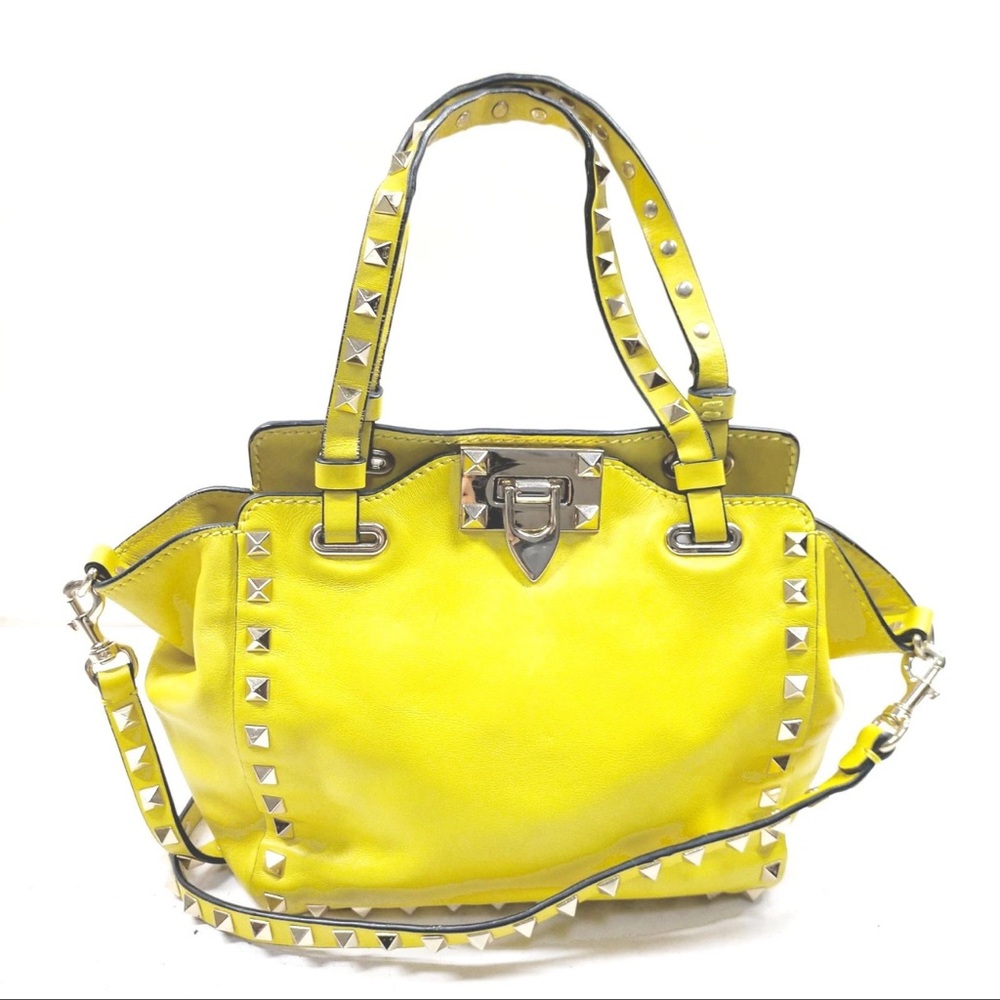 AUTH Valentino Mini Leather Tote Crossbody Yellow